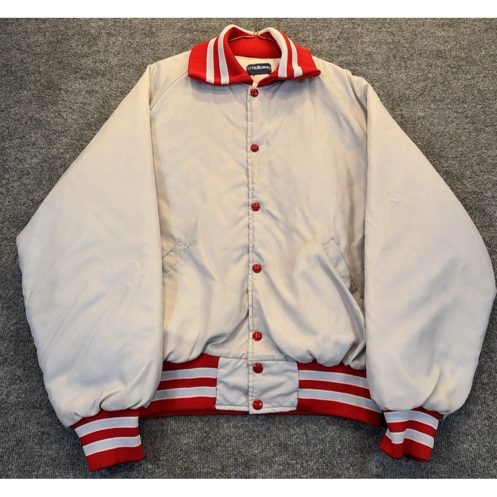 Holloway Vintage Quilted Snap Front Jacket Gray Red Men's Size XL Made in USA